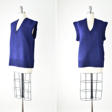 Indigo Sweater Vest Sm Med / Blue Purple Crochet Sweater Vest / Knit Sweater Vest / V Neck Sweater Vest / Sleeveless Pullover Sweater 