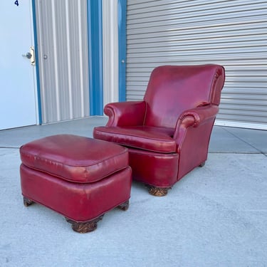 1950s Vintage Leather Chair & Ottoman - Set of 2 