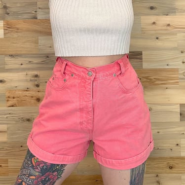 90's Pink Denim High Rise Cuffed Jean Shorts / Size 26 