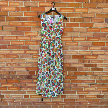 vintage 70s green floral milk maid dress / xs extra small 