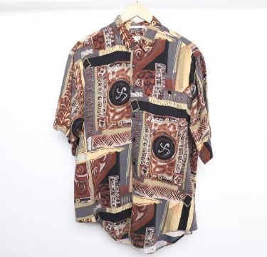 vintage SWIRL 1990s baroque LOS Angeles style 1990s button down skater shirt -- size large 