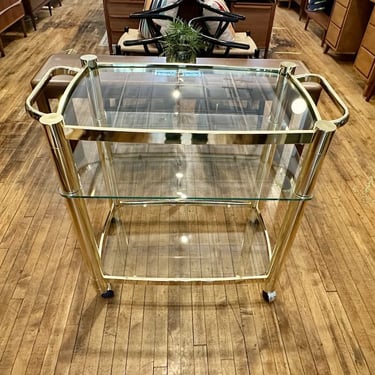 Mid Century Brass & Glass 3 Tier Serving / Bar Cart