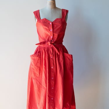 1980s Red Tie Front Dress 