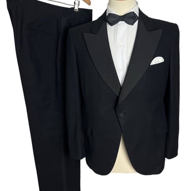 Vintage 1930s Wool 2pc Peaked Lapel Tuxedo ~ 38 Short ~ Suit / Tux ~ Wedding ~ Art Deco ~ Button-Fly Pants ~ 30s 