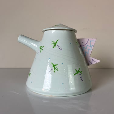 80's Postmodern Memphis - Style Ceramic Teapot Vase, Signed 