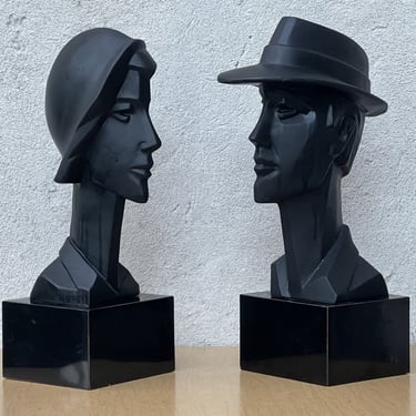 Neo Deco Pair Black Ceramic Man & Woman by David Fisher for Austin Productions 