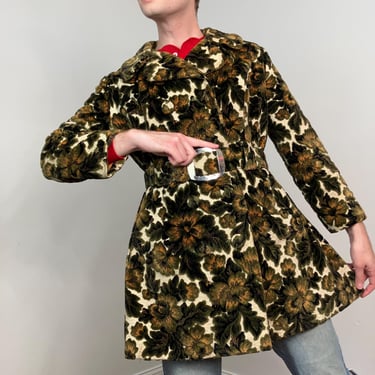 60s Double-breasted floral chenille tapestry coat 