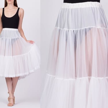70s Sheer White Square Dance Petticoat - Large to XL | Vintage Crinoline Midi Costume Skirt 