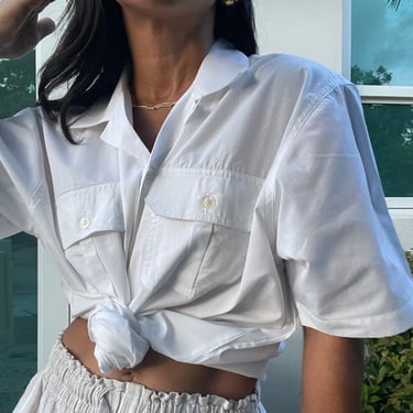 vintage cotton boxy collared camp style minimal blouse 