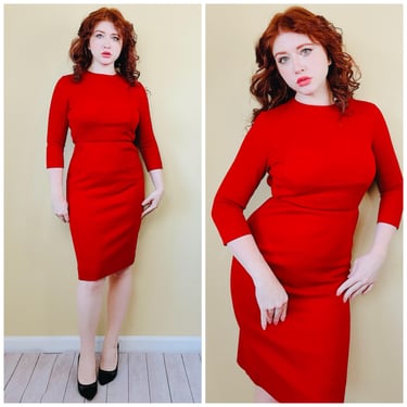 1960s Vintage Red Betty Barclay Wiggle Dress / 60s / Sixties Wool / Acrylic Bombshell Dress / Small 