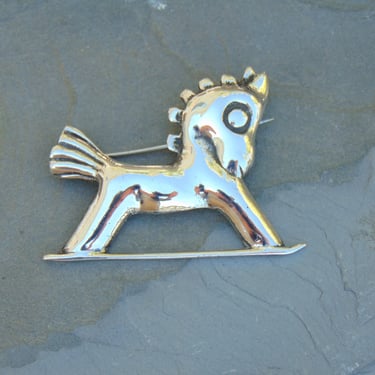 Vintage Sterling Silver Toy Horse Brooch / Pin c. 1950's 