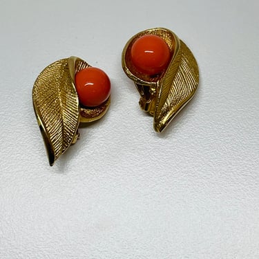 Gold Coral Stone Leaf Clip-Ons