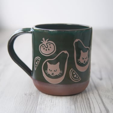 AvoCato Mug with cat-faces for avocado toast and guacamole lovers 