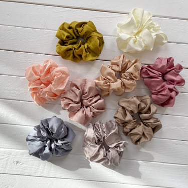 jumbo large silk satin scrunchies, cute pretty girly cottagecore hair accessories, scrunchy set 