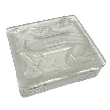 French Art Deco Nude male/Female Satin Glass Jewelry Trinket Box by Lalique 