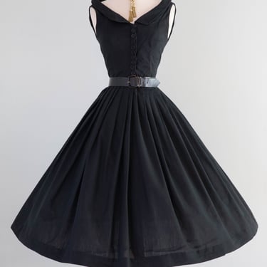 Exceptional 1950's New Look Era Black Cotton Sun Dress / Small