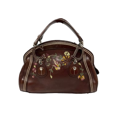 Dior Brown Floral Stitched Bowler Bag