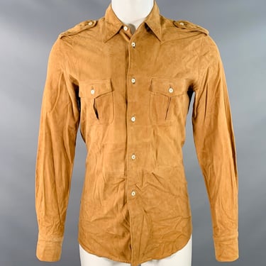 DOLCE & GABBANA Size XS Camel Suede Military Two Pockets Epaulets Long Sleeve Shirt