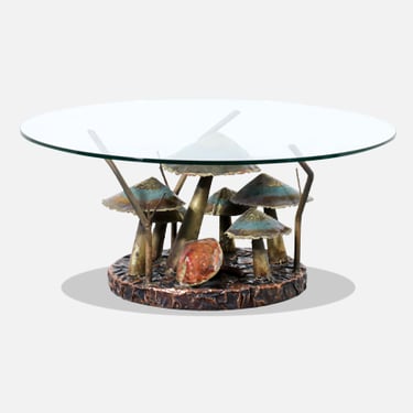 Mid-Century Modern "Mushroom" Coffee Table with Glass Top