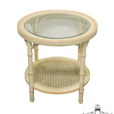 STANLEY FURNITURE Asian Inspired Faux Bamboo Cream / Off White Painted 23" Round Accent End Table 