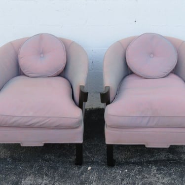 Hollywood Regency Burl Shape Side Lounge Den Fireplace Chairs a Pair 3799