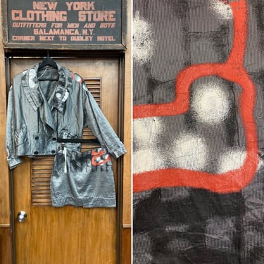 Vintage 1980’s New Wave Punk Graffiti Two Piece Outfit Set, Jacket & Skirt, Avante Garde, Goth, Vintage Two Piece, Skirt Suit, New Wave, 