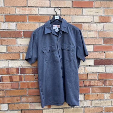 vintage 90s grey dickies short sleeve work shirt / l large 