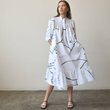 3073d / white cotton splatter print smock dress 