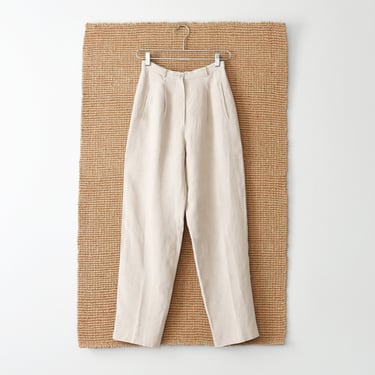 vintage ecru linen high waisted trousers, 