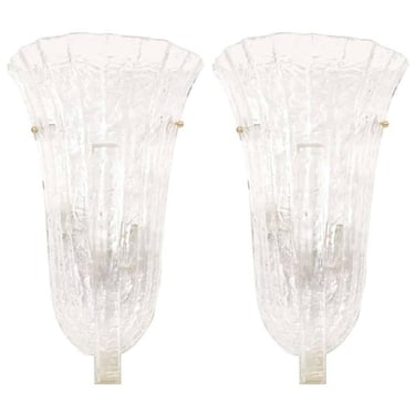 Incredible Pair of Venini Murano Ice Glass Italian Wall Sconces