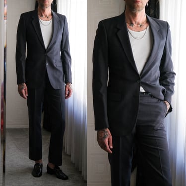 Vintage 70s Yves Saint Laurent Navy Blue & Amber Pinstripe Flare Leg Suit | Made in France | 100% Wool | 1970s YSL French Designer Mens Suit 