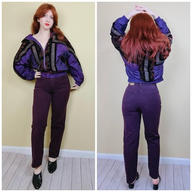 1990s Vintage Dark Purple Jones New York Jeans / 90s High Waisted Mom Cotton Pants / Size Small - Medium Waist 28