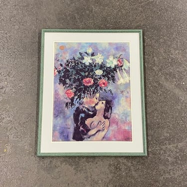 Vintage Marc Chagall Print 1980s Retro Size 29x24 Contemporary + Lovers Under Lilies + Nude + Couples Embrace + Home and Wall Decor 