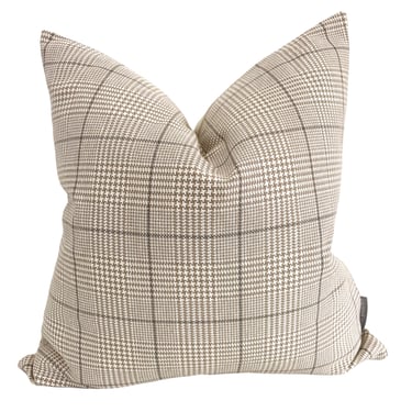 Plaid Windowpane | Taupe Pillow Cover 26"x26" (ON THE SHELF)