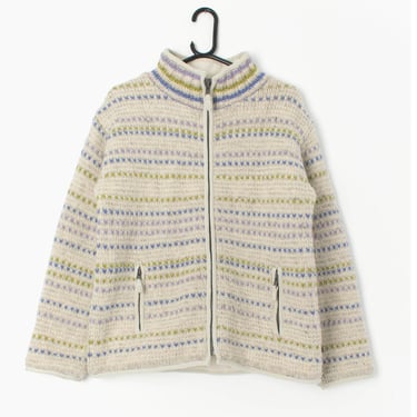 Vintage Y2K Pachamama knitted jacket with fleece lining, soft, warm and cosy womens cardigan - Medium 