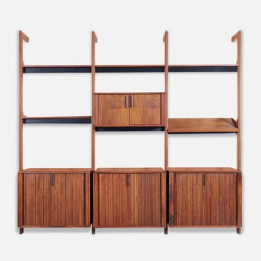 Vintage Walnut Tambour Door Wall Unit by Barzilay