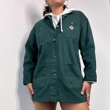 90s Deep Green Parka Button Up Coat | Medium Large 