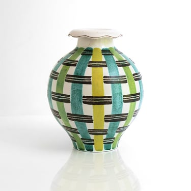 Ursula Printz hand decorated ceramic vase for Rorstrand Studio, Sweden 1940's