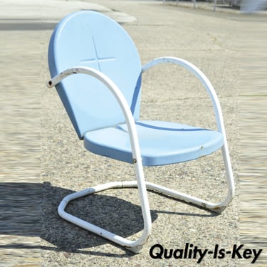 Antique Vintage Art Deco Steel Metal Blue Garden Patio Outdoor Chair