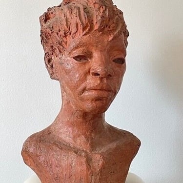 John Piet Signed Modern Terracotta Ceramic Life Size Bust Handmade Sculpture 