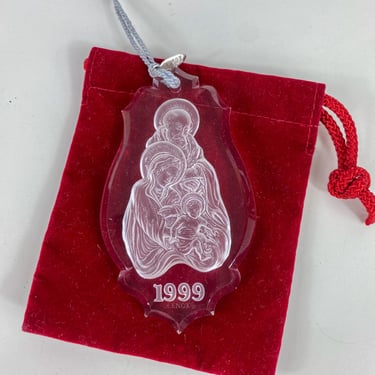 Lenox Nativity Christmas Tree Ornament 3.5" Glass 1999 Baby Jesus, Mary & Joseph Christmas Ornament, Etched Glass, Holy Family, Germany 