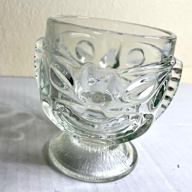 Vintage Clear Glass Happy Sad Double Sided Tiki Mug 