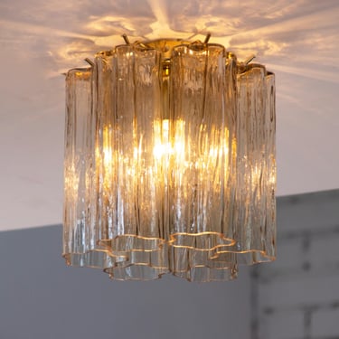 Small Ceiling lamp with smoky Murano glass Tronchi, ceiling chandelier diameter 20 cm design vintage style Made in Italy 