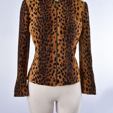 Alberto Makali CACHE Leopard Print Fitted Jacket Vintage 1980's, 1990's Small Designer Blazer Jacket 