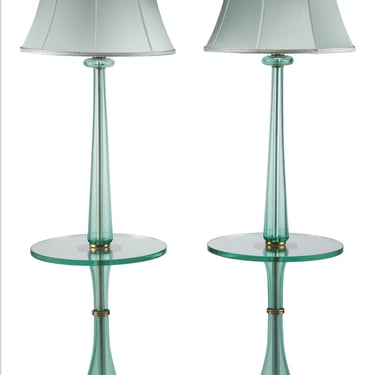 Mid-Century Modern Murano Glass Floor Lamp & Table Pair by Marbro Lamp Company 