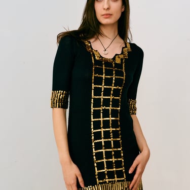 Milly Black Merino Wool  Dress with Gold Accents