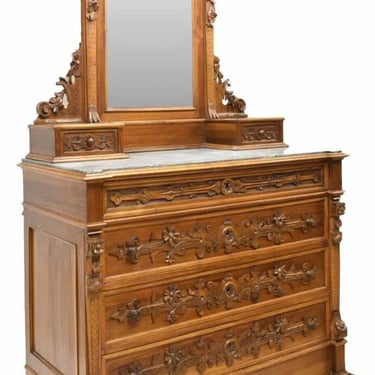 Antique Dresser, Commode, Italian Figural, Carved, Marble-Top & Mirror, 1800s!!