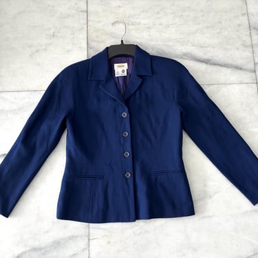 Vintage Talbots 100% Wool Blazer Blue Career Lined Womens Size 2 USA 