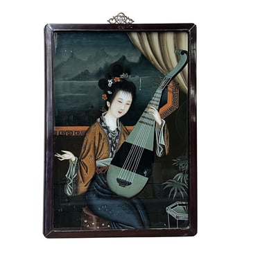 Vintage Chinese Reverse Painting Glass Lady Portrait Wall Art ws3049E 