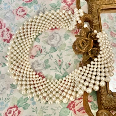 Faux Pearl Collar, Multi Strand Necklace, Vintage Choker, Wide Pearl Collar 